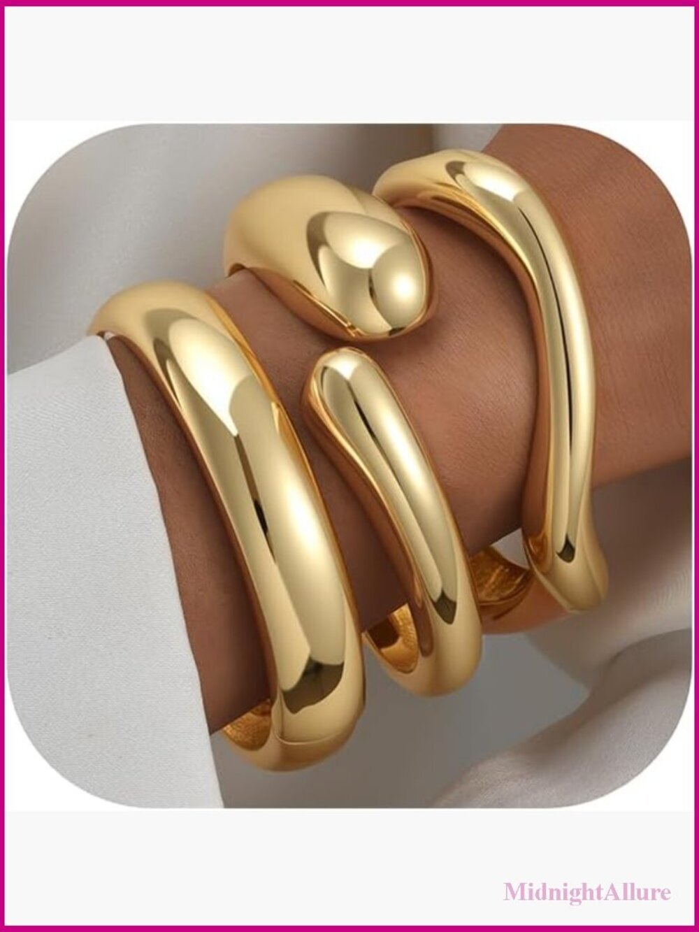 Chunky Gold Bangle Bracelet Set - Multi Layer Stackable Cuff Bracelets for